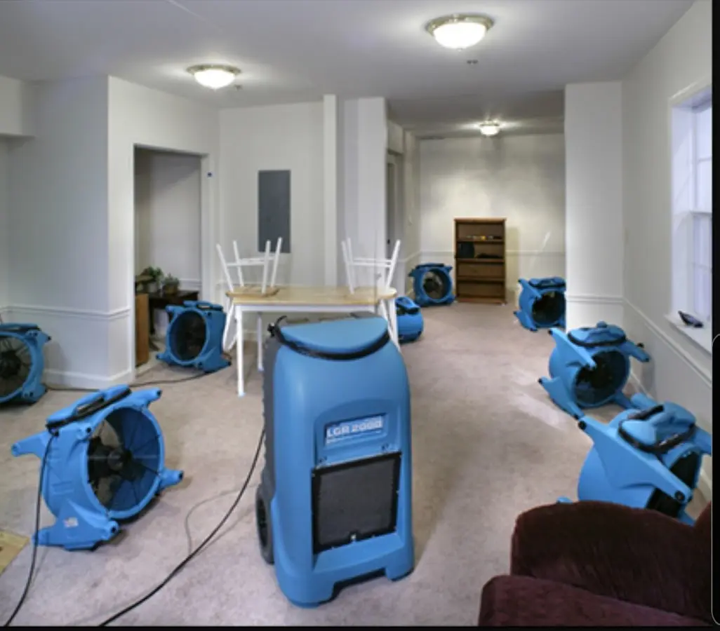 Air movers and dehumidifier setup for Water Damage Restoration in Valley Center