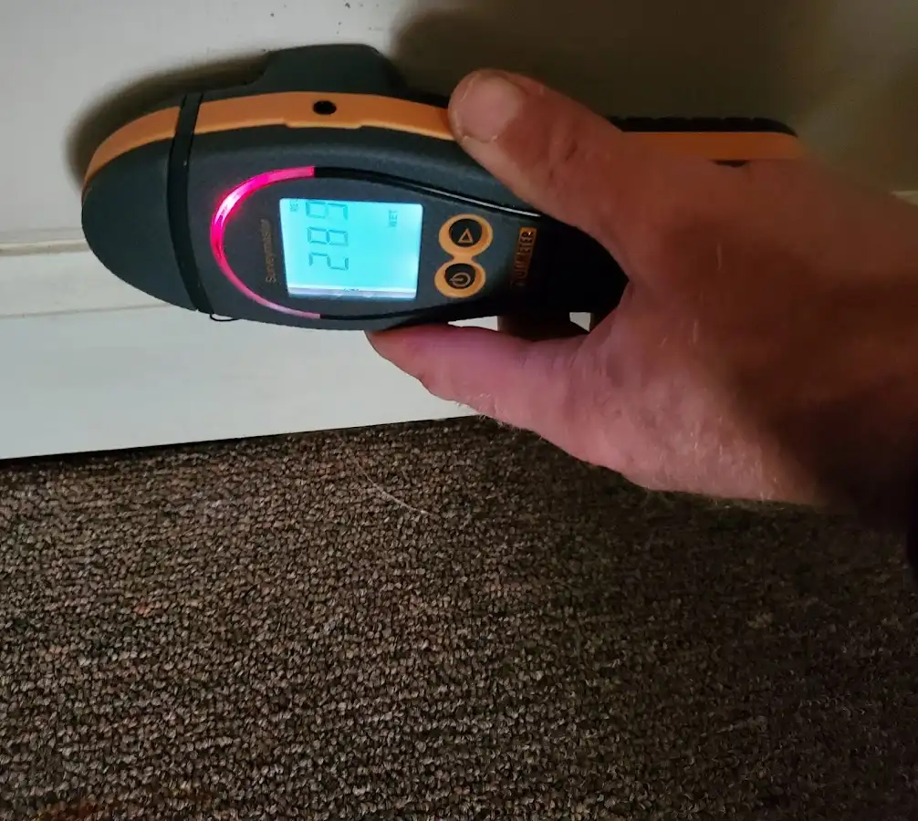 Moisture detection at baseboard during Burst Pipe Cleanup in Valley Center